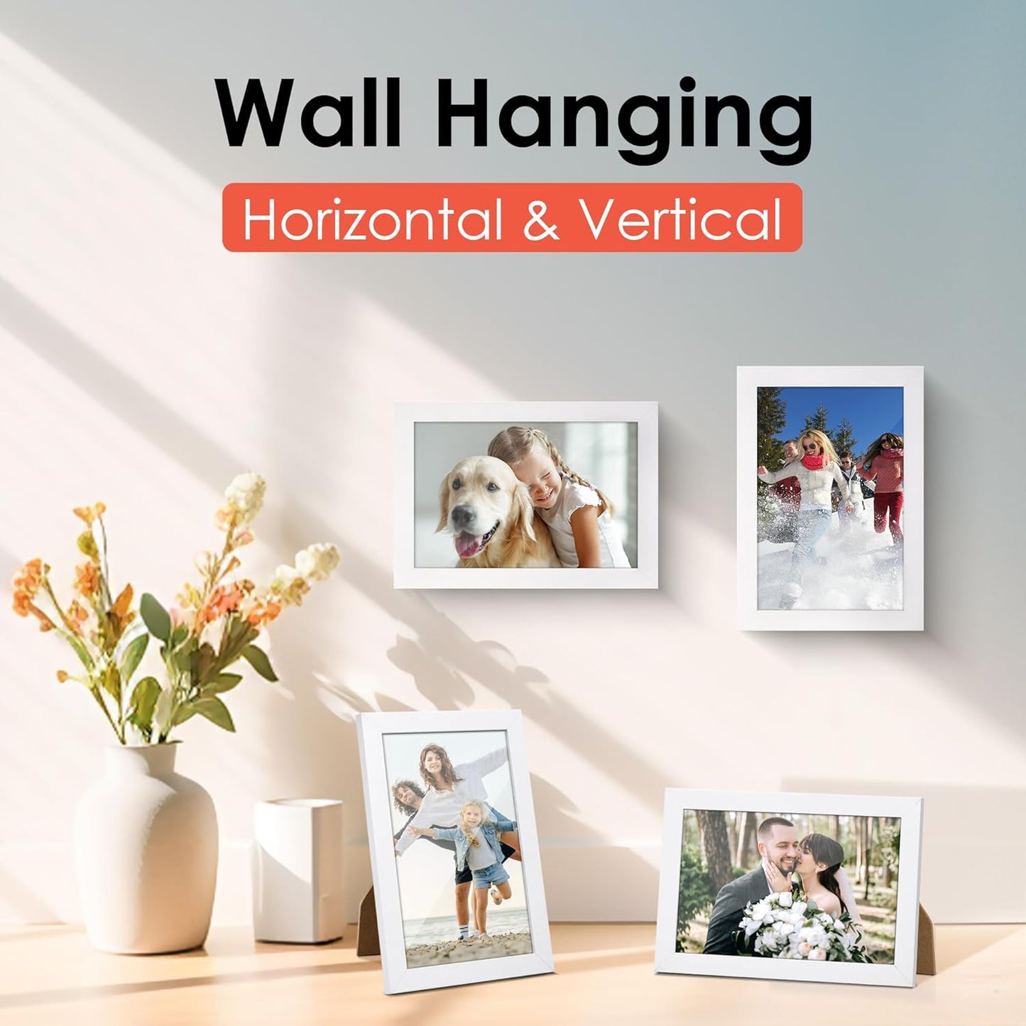 FIXSMITH 4x6 Picture Frame Set of 10, White Photo Frames Bulk with HD Plexiglass for Wall Hanging or Tabletop Display, Multi Picture Frames Collage for Wall Decor