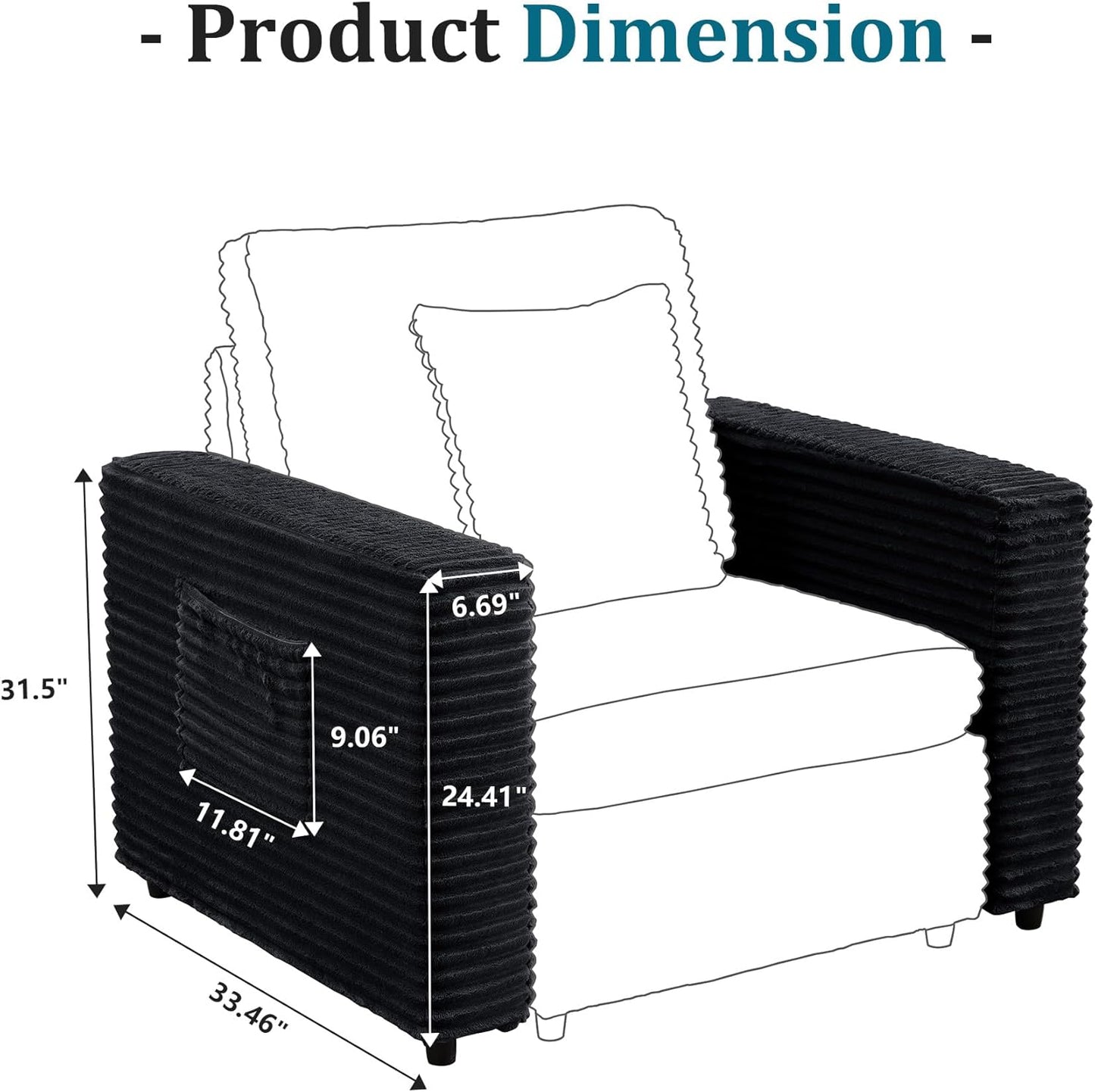 LEVNARY Modular Sofa Armrest Set of 2 with Side Storage Pockets, Faux Rabbit Fur Upholstered Arm Panels, Compatible with Modular Recliner System (Black)