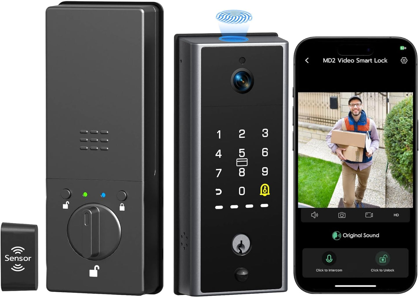 Anweller MD2 Smart Deadbolt Lock with Camera, Fingerprint Keyless Entry Door Lock for Front Door, Built-in WiFi, 10000mAh Battery, Door Sensor, Code Keypad, RFID Card, App Remote Control