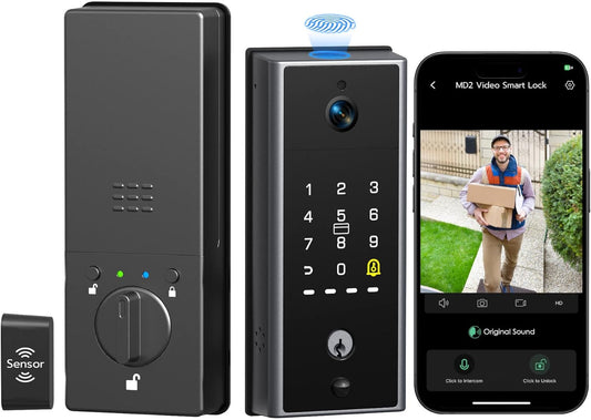 Anweller MD2 Smart Deadbolt Lock with Camera, Fingerprint Keyless Entry Door Lock for Front Door, Built-in WiFi, 10000mAh Battery, Door Sensor, Code Keypad, RFID Card, App Remote Control