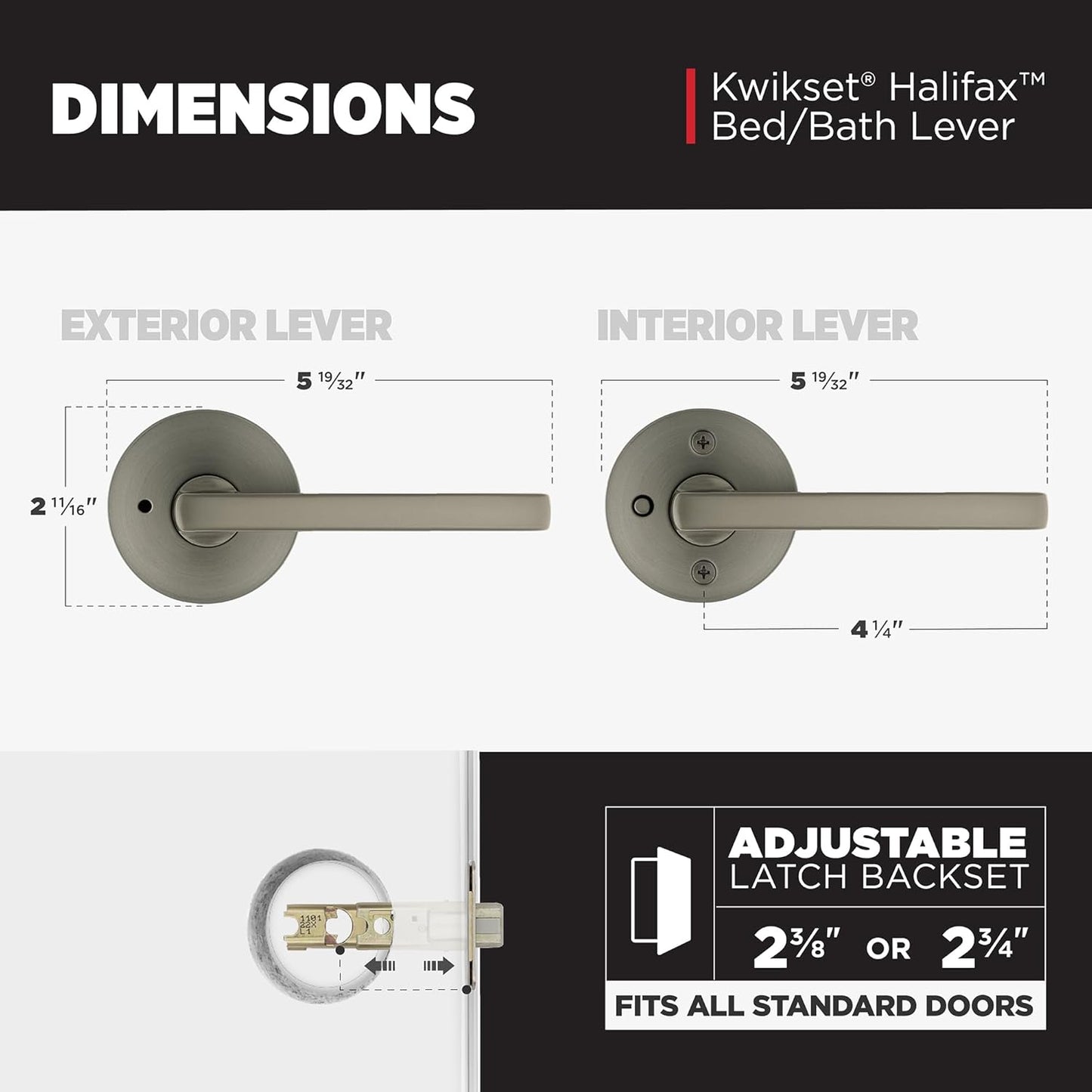Kwikset Halifax Interior Round Privacy Door Handle with Lock, Door Lever for Bathroom and Bedroom, Gunmetal Reversible Keyless Turn Lock
