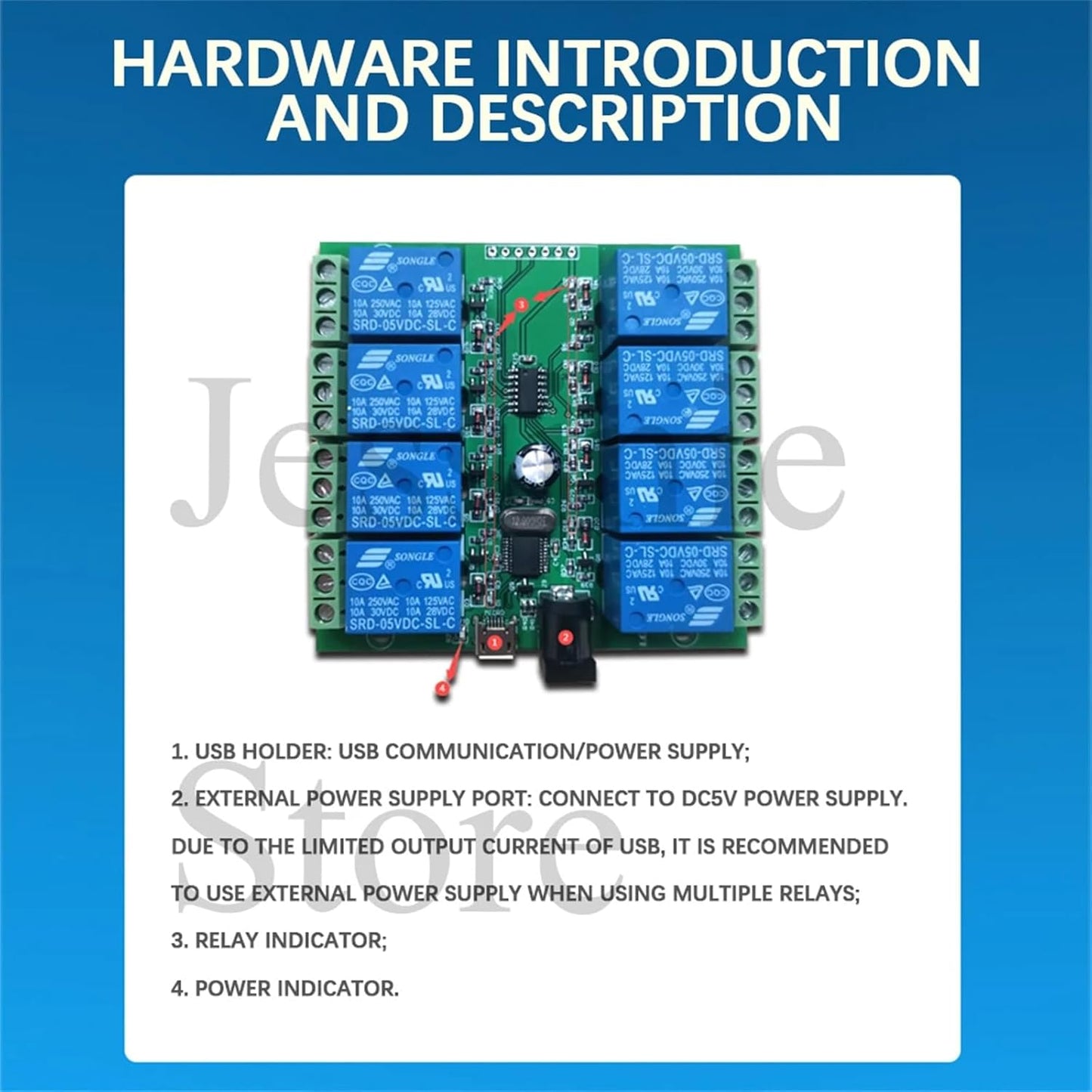 LCUS-8 USB Relay Module 8 Channel with Overcurrent Protection for Home Automation, Serial Control, Intelligent USB Switch