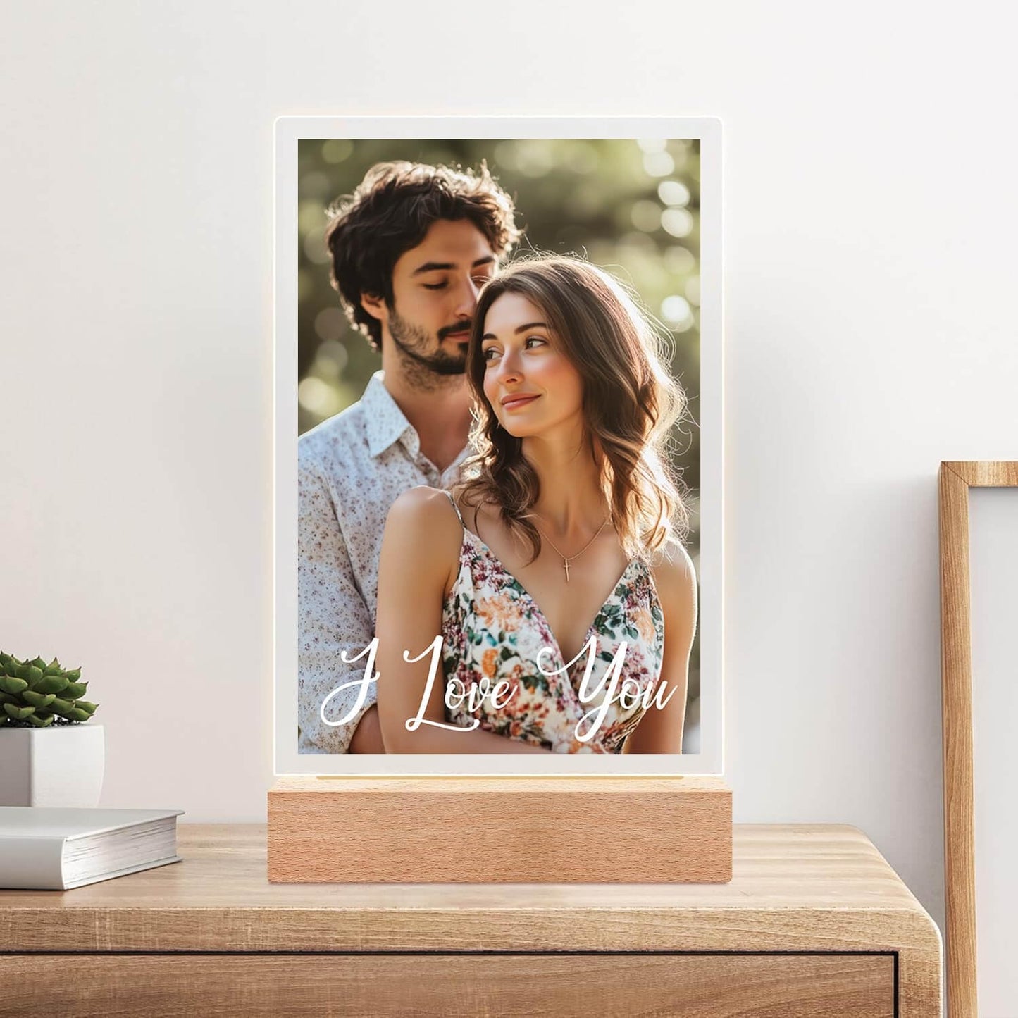 Custom Picture Frame, Personalized Photo Frame with Night Light, Customized Picture Frames, Personalized Anniversary Valentines Day Gifts for Women Men Her Him Girlfriend Boyfriend Mom Dad Couple