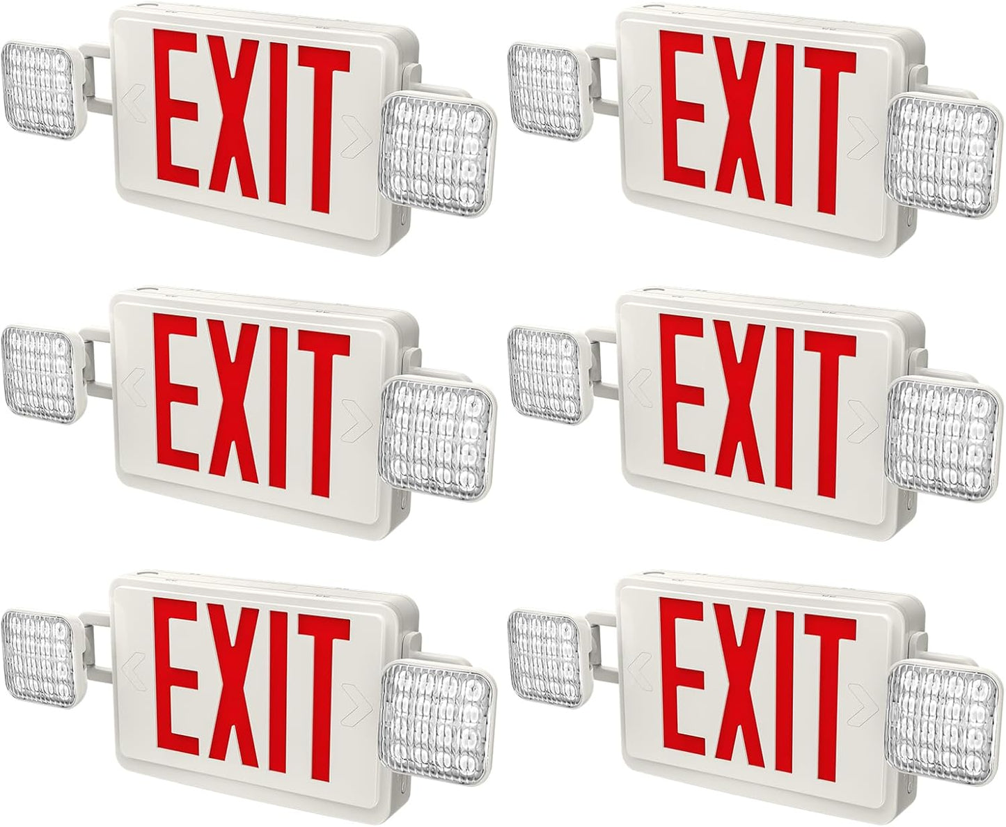 6 Packs Red Exit Sign with Emergency Lights, LED Emergency Exit Light with Battery Backup, UL Listed, AC 120/277V, Commercial Emergency Lights Combo for Business/Home.