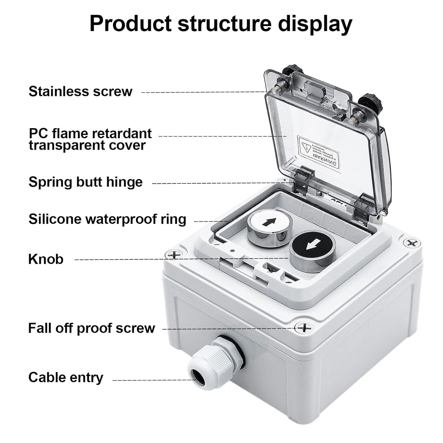 IP67 Button Switch Outdoor Waterproof Box 2 Push Button White Up Black Down Button with Protective Cover Anti-misoperation Switch(AC/DC 6A-110V/3A-240V/2.5A-380V)