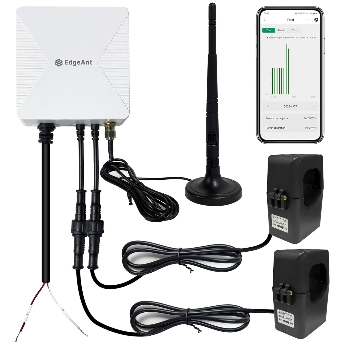 WiFi Energy Monitor with 2 * 500A Clamps, Real-Time Electricity Tracking, Smart Home Power Management