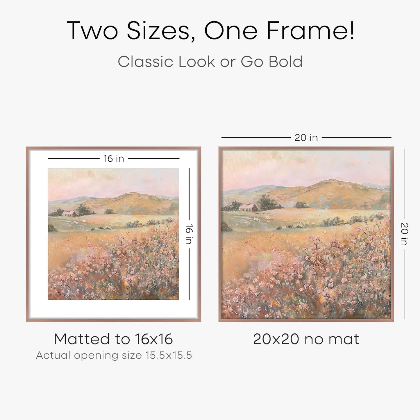 Homeforia 20x20 Picture Frame Mocha, High End Metal 20x20 Square Poster Frame Matted to 16x16 Print, 20 x 20 Mocha Frames with Mat 16 x 16 Photo, 20by20 Thin Frames, Tempered Glass, Wall Kit, Set of 1