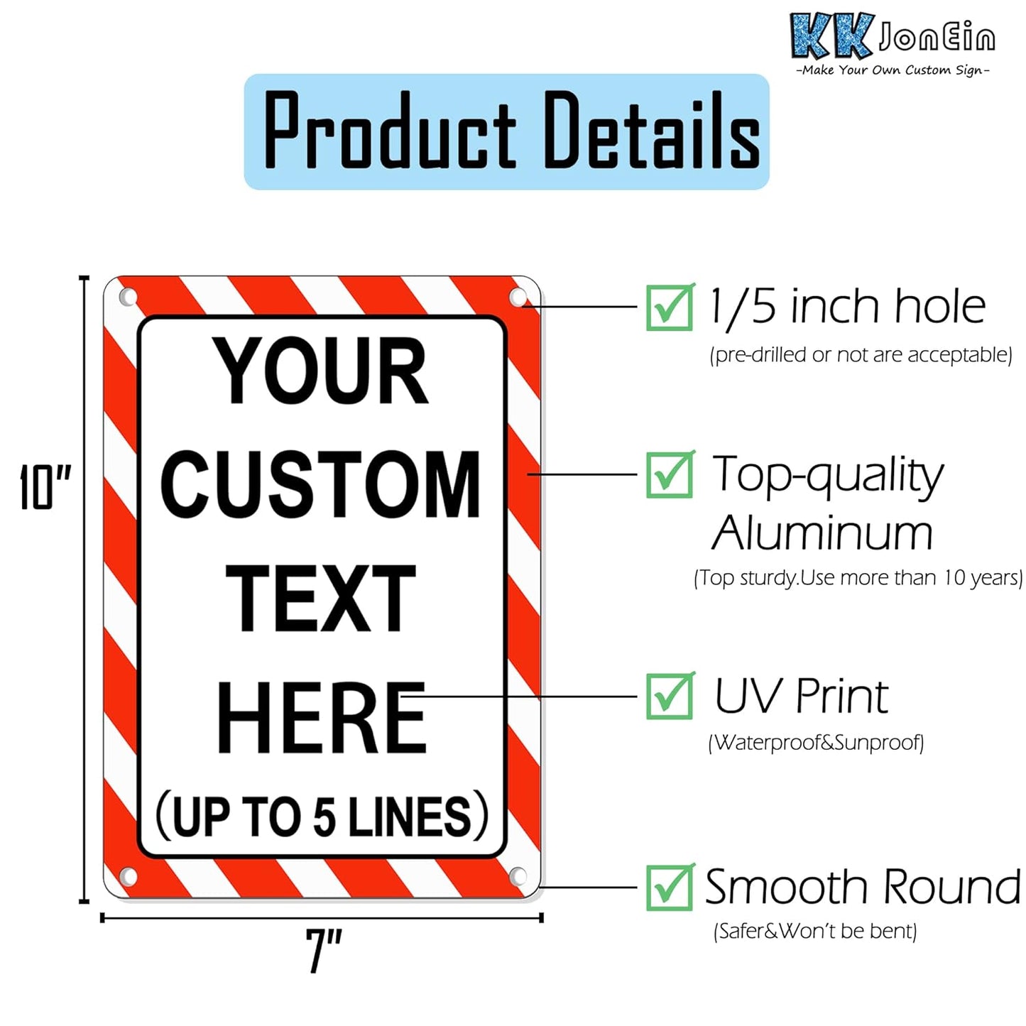 Custom Sign Outdoor Metal Vertical, Personalized Metal Sign for Parking, Gate, Delivery, Garage, Weatherproof Customized Signs for Outside, Make Your Own Signs Custom(10x7 Inches, Border)