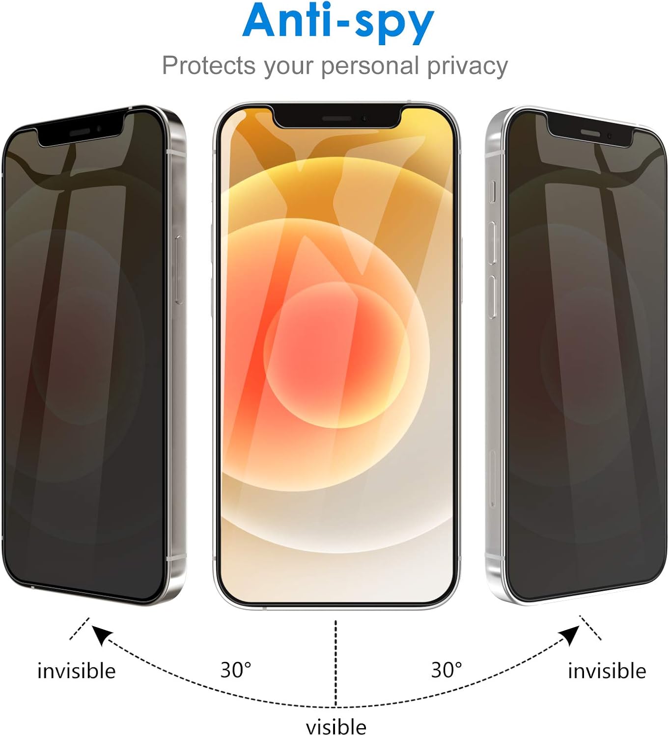 JETech Privacy Screen Protector for iPhone 12 6.1-Inch with Camera Lens Protector, Anti Spy Tempered Glass Film, 2-Pack Each