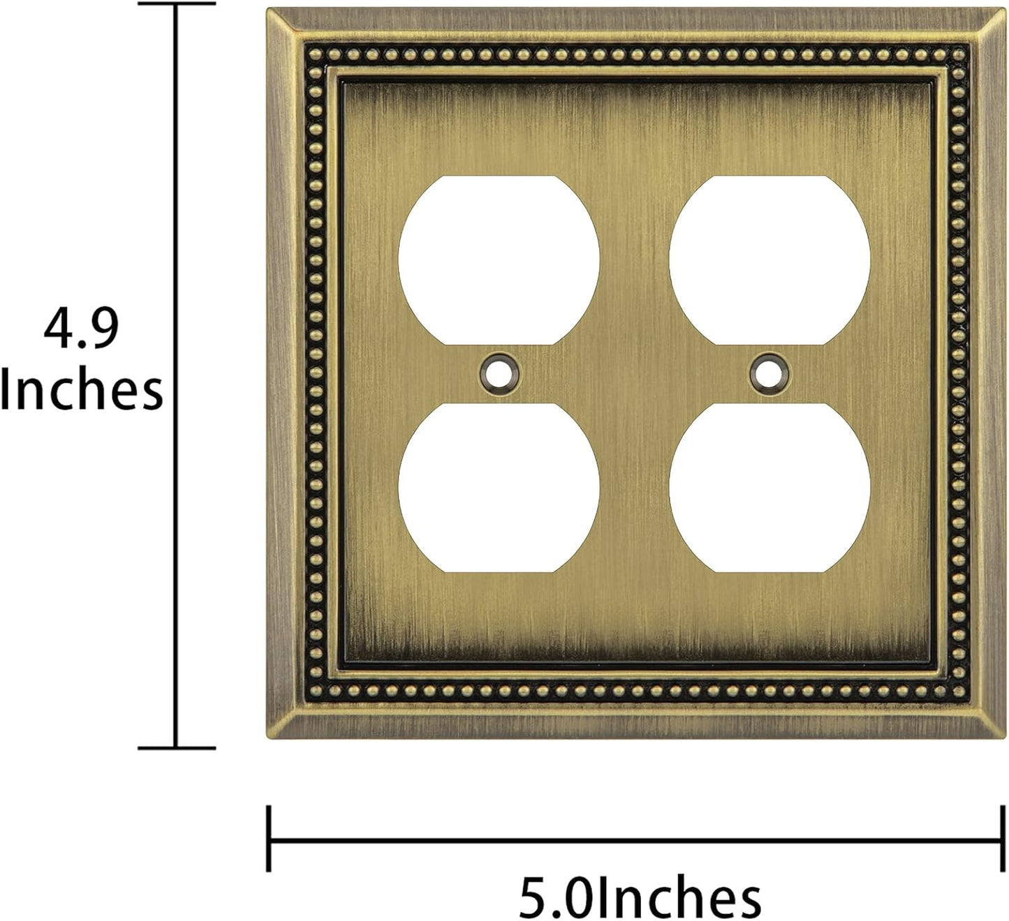Henne Bery Sunken Pearls Heavy Duty Decorative Wall Plate Switch Plate Outlet Cover (Double Duplex, Antique Brass)