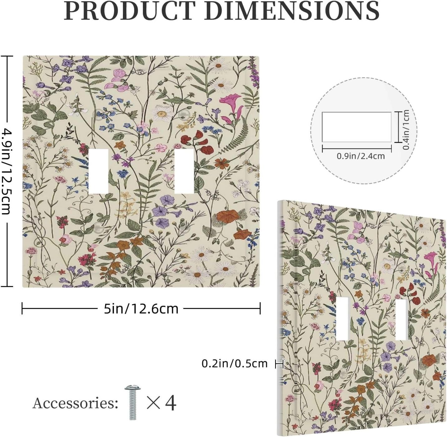 Beige Background Boho Flowers Plant Leaf Double Toggle Light Switch Covers 2 Gang Wall Plate Dual Decorative Switchplate Electrical Faceplate for Country Bathroom Bedroom Decor