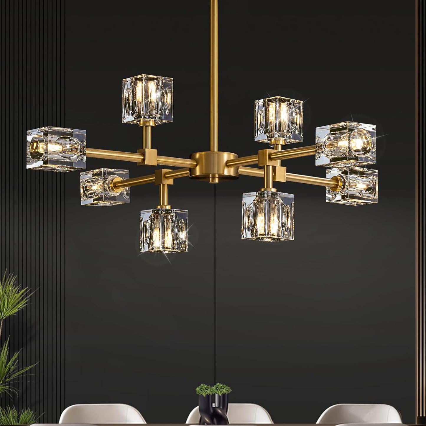 Sputnik Chandeliers for Dining Room Light Fixture, Modern Crystal Chandelier, 8-Lights Gold Semi Flush Mount Ceiling Light for Living Room Bedroom, Dining Room,Kitchen Island