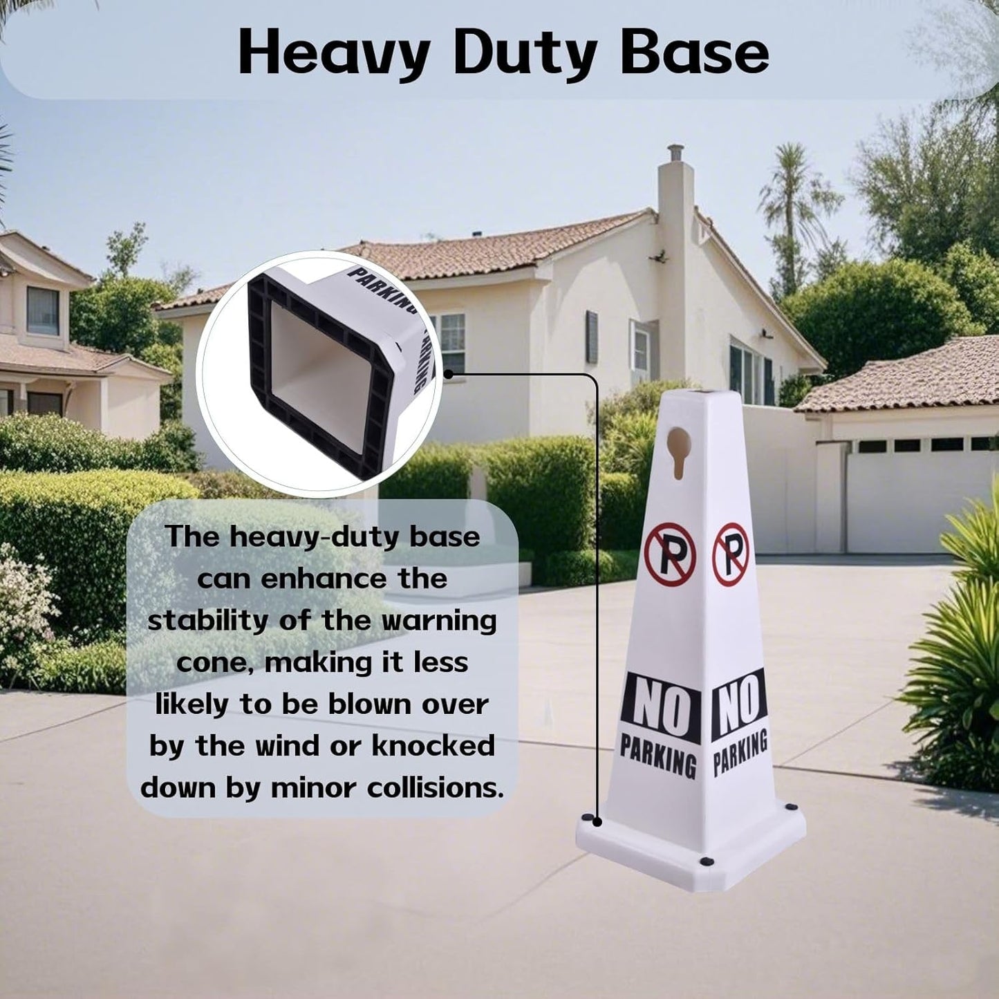 26.5" Caution Cones, 4-Sided Visible Safety Signs with Heavy Rubber Base, Warning for Slip & Fall Prevention, Indoor/Outdoor Use (8, No Parking-White, 26.5 inch)