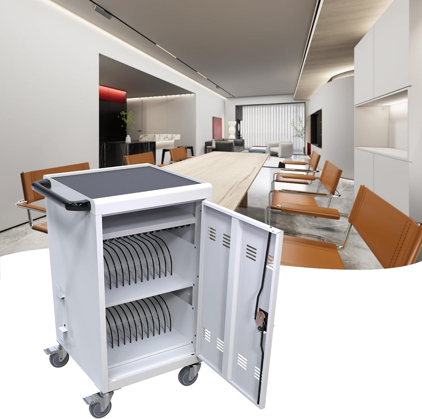Laptop Charging Cart, 32 Charging Ports Laptop Storage Cart, 30-Bay Mobile Charging Cabinet for iPads up to 16.3", Chromebook Devices, Cord Management, Access Lock.School,Business.White