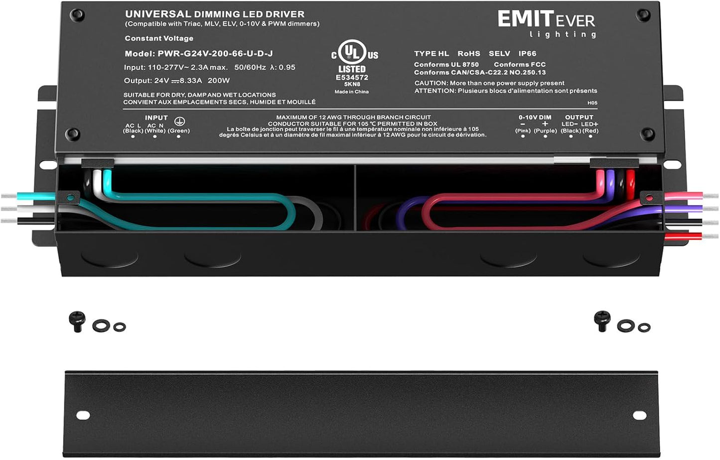 EMITEVER Dimmable Led Driver, 200W AC 110V-277V to DC 24V Transformer, 5-in-1 Dimming: ELV/MLV/TRIAC / 0-10V / 1-10V / 10V PWM/Potentiometer, Waterproof IP67 and UL Listed