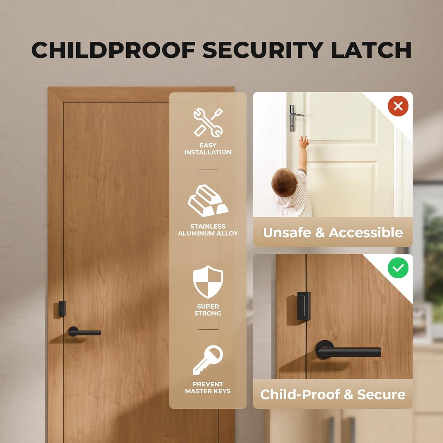4 Pack Home Security Door Reinforcement Lock, Childproof Safety Door Lock Latch Stopper, Removable Screw-Mounted, Prevent Home Unauthorized Entry, Aluminum Construction, Withstands 800 lbs