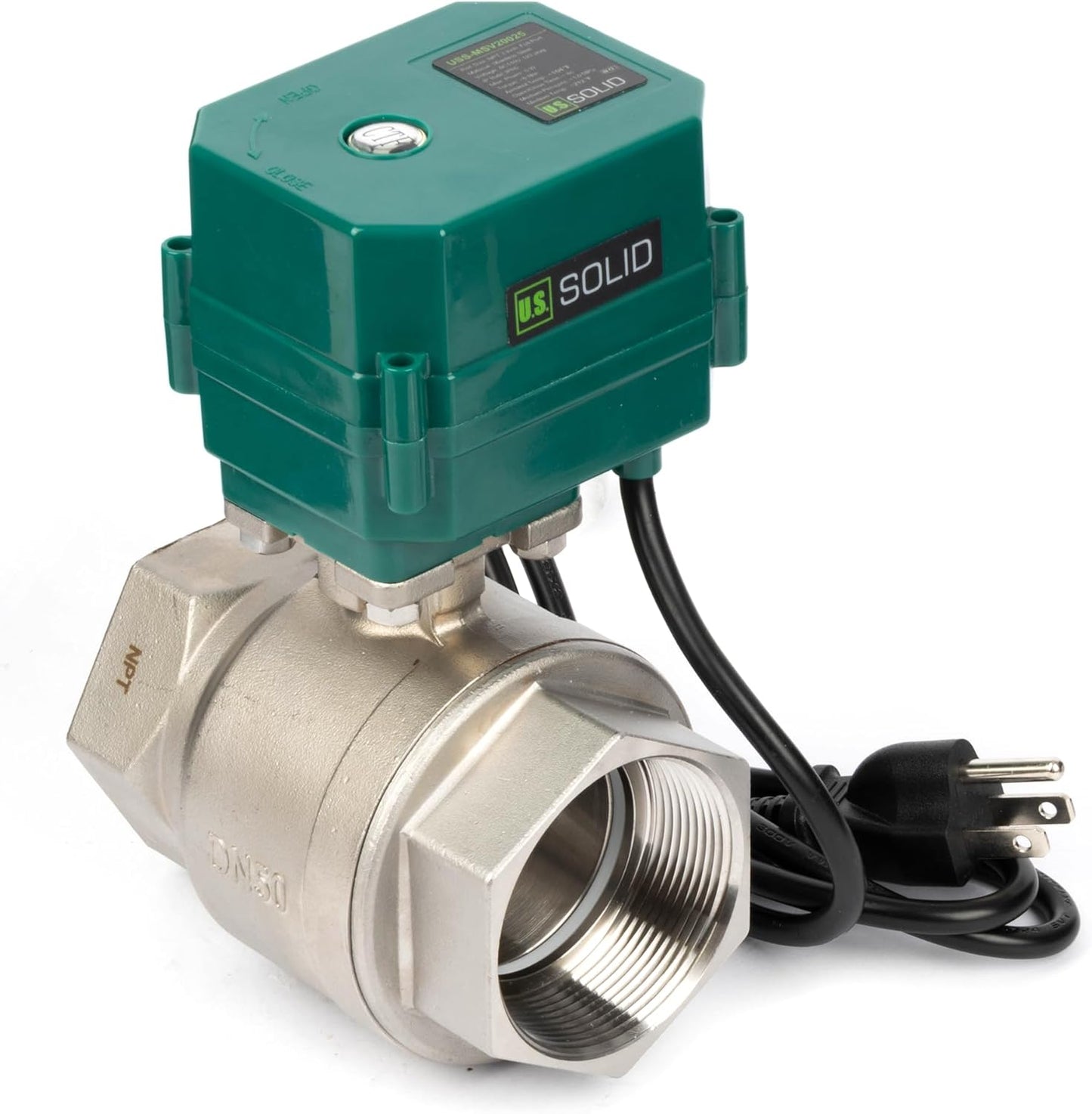 U.S. Solid 2" Motorized Ball Valve with US Plug 110VAC Stainless Steel Electrical Ball Valve,Auto Return, Normally Open