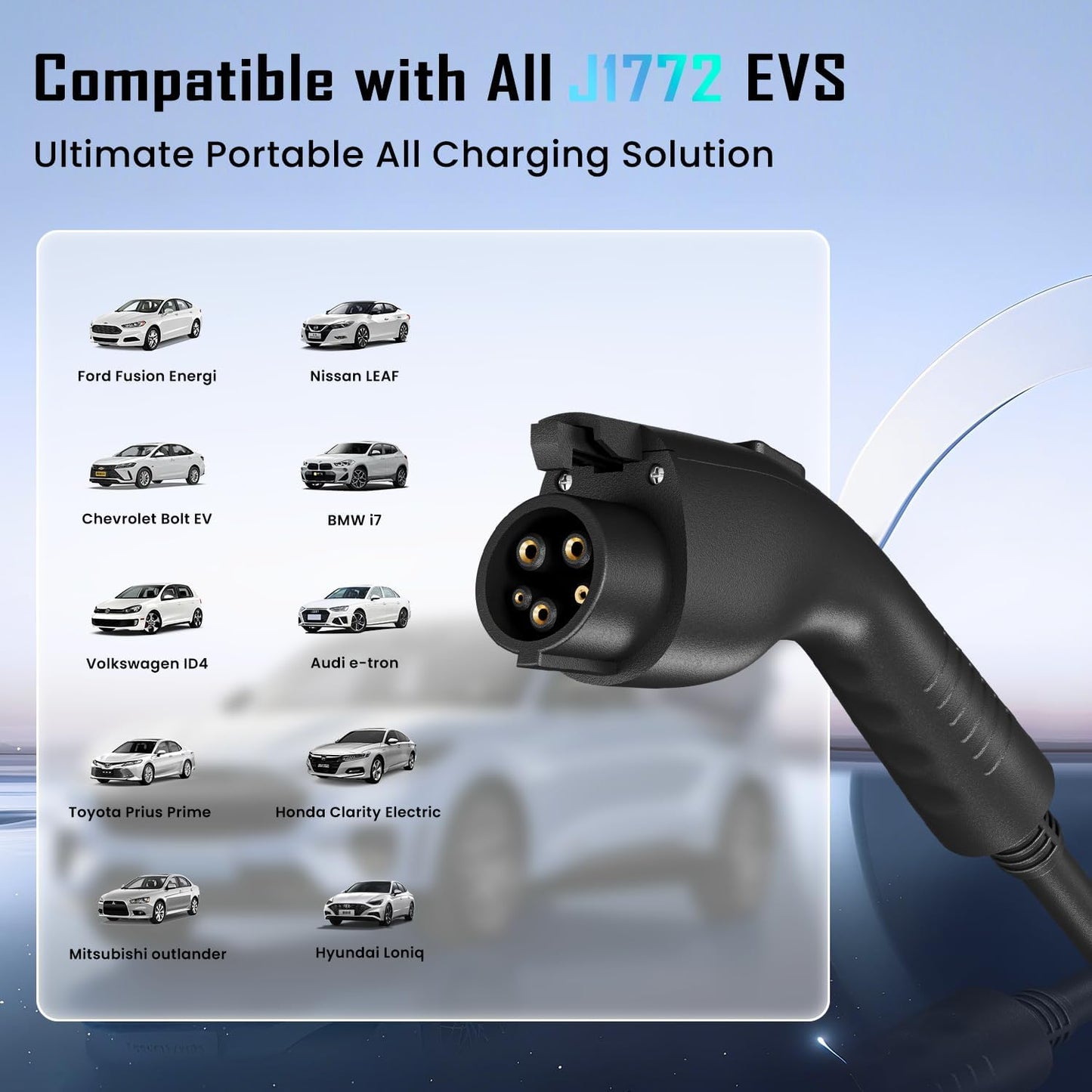 Level 2 EV Charger, 8X Faster Charging, Portable & IP66 Waterproof, NEMA 14-50 Plug for Home Garage & Outdoor Camping, Compatible with J1772 EVs (Tesla with Adapter) (40, Amps)