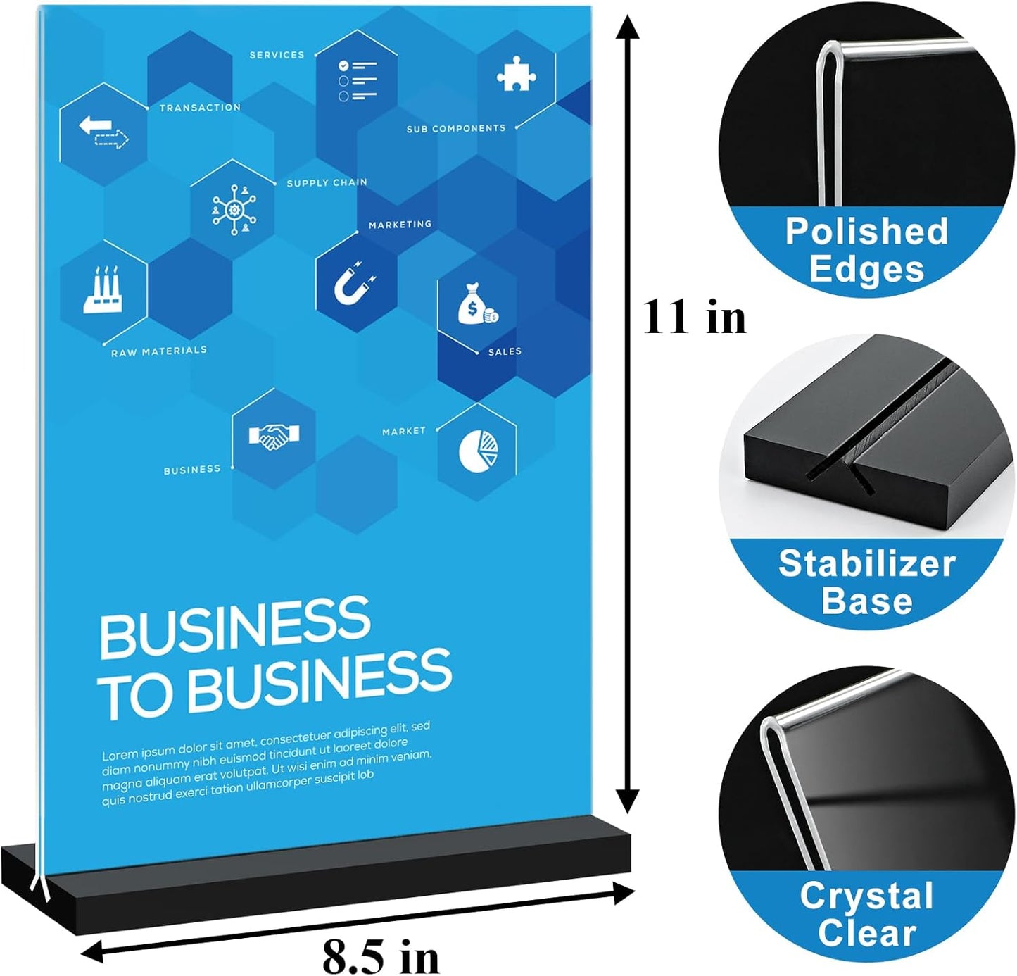 Seencool 8.5x11 Acrylic Sign Holder Vertical Double-sided Tabletop Sign Holder with Black Base, Plastic Picture Frame Paper Holder, Clear Menu Display Stand for Office Restaurant Store Home 4 pack