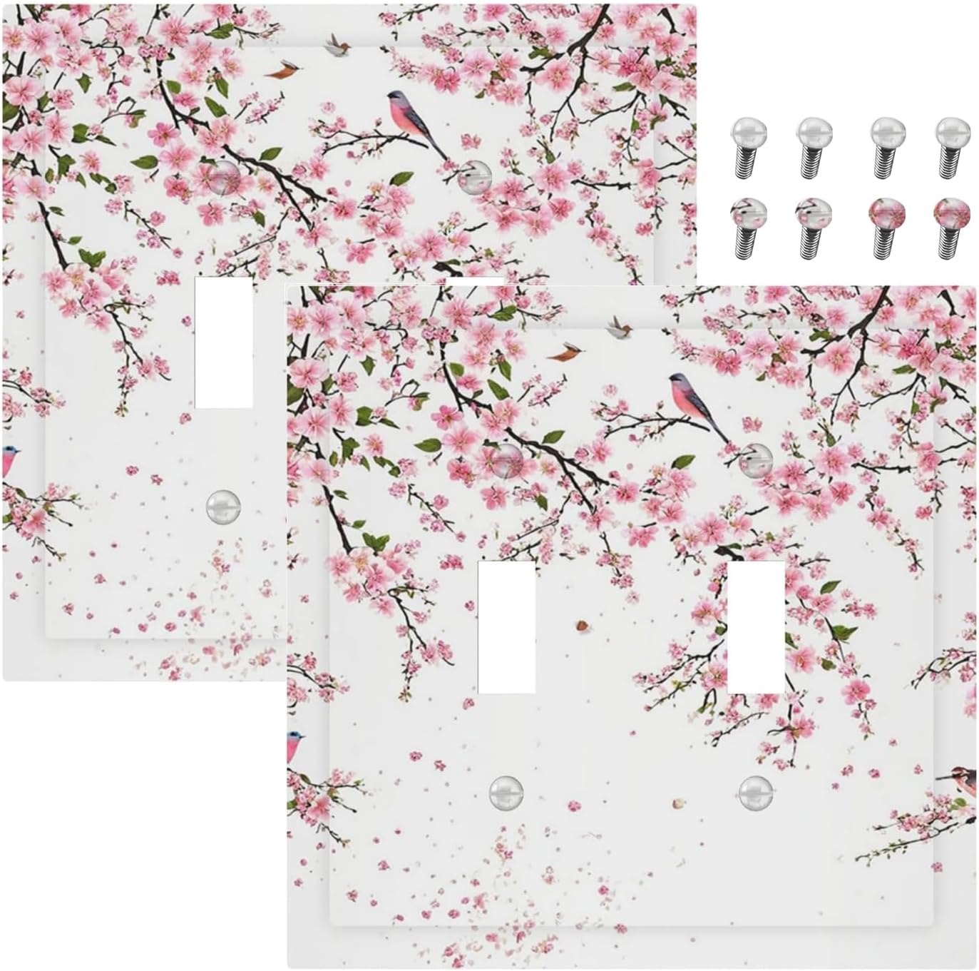 Decorative Light Switch Plate Covers Rustic Plum Blossom Pink Flowers 2 Gang Light Switch Cover Unique Double Toggle Wall Plate Outlet Covers for Bedroom Home Decor（2 Pack）