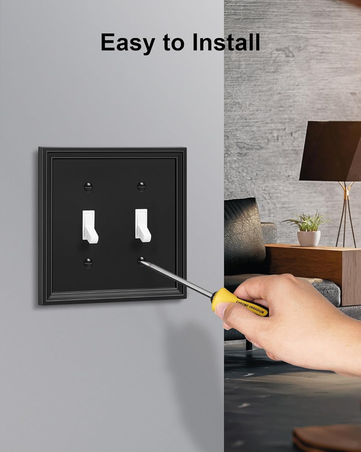 2-Pack Double Toggle Light Switch Cover Plate, Black Decorative Dual Switch Plate Covers, Natural Bamboo Fiber 2 Gang Wall Plate, Corrosion Resistant
