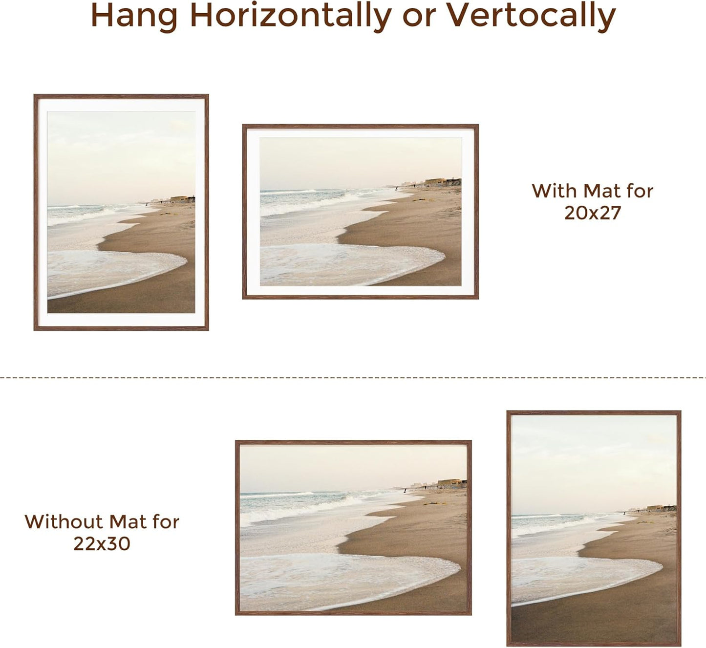 Fun Memories 22x30 Oak Wood Picture Frame, 22"x30" Poster Frame for Wall, 22x30 Picture Frame with Mat for 20x27, Solid Oak Wood Photo Frame 22 x 30 with Tempered Real Glass (Walnut Color, 1 Pack)