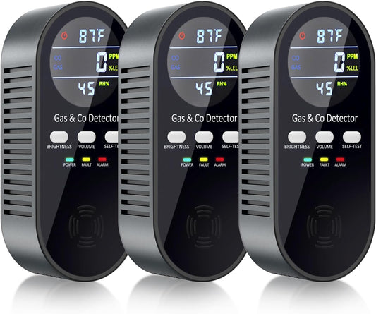 3 Packs Carbon Monoxide Detector,5-in-1 Natural Gas Leak Detector and Carbon Monoxide detectors Plug in with 9V Battery Backup,Travel Carbon Monoxide Detector with Voice Brightness Control for Home RV
