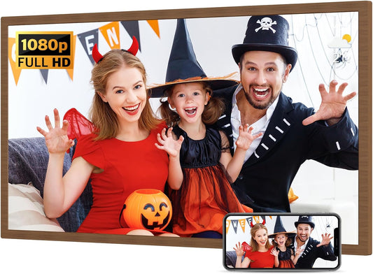 Large Digital Picture Frame 32-Inch-WiFi-Photo-Frame - FHD IPS Digital Frame, Remote Control, Auto-Rotate, Load Photo Video from Phone via APP Email, Free Cloud Storage, Dark Wood Grain, Gifts for Mom