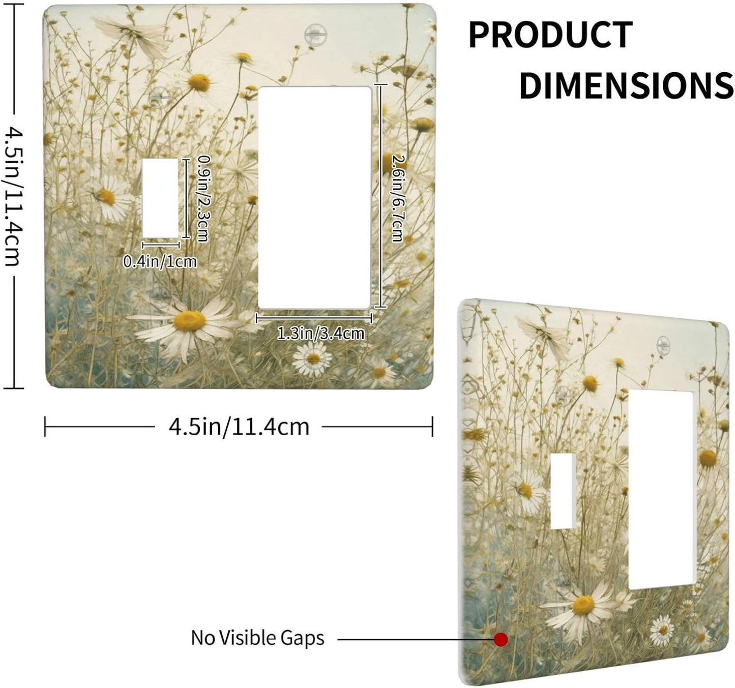 White Wildflowers Daisy Vintage Floral Outlet Covers 1 Toggle 1 Rocker Combination Decorative Wall Plate Electrical Switch Plates Light Switch Cover Plate for Bed Room Living Room Decor