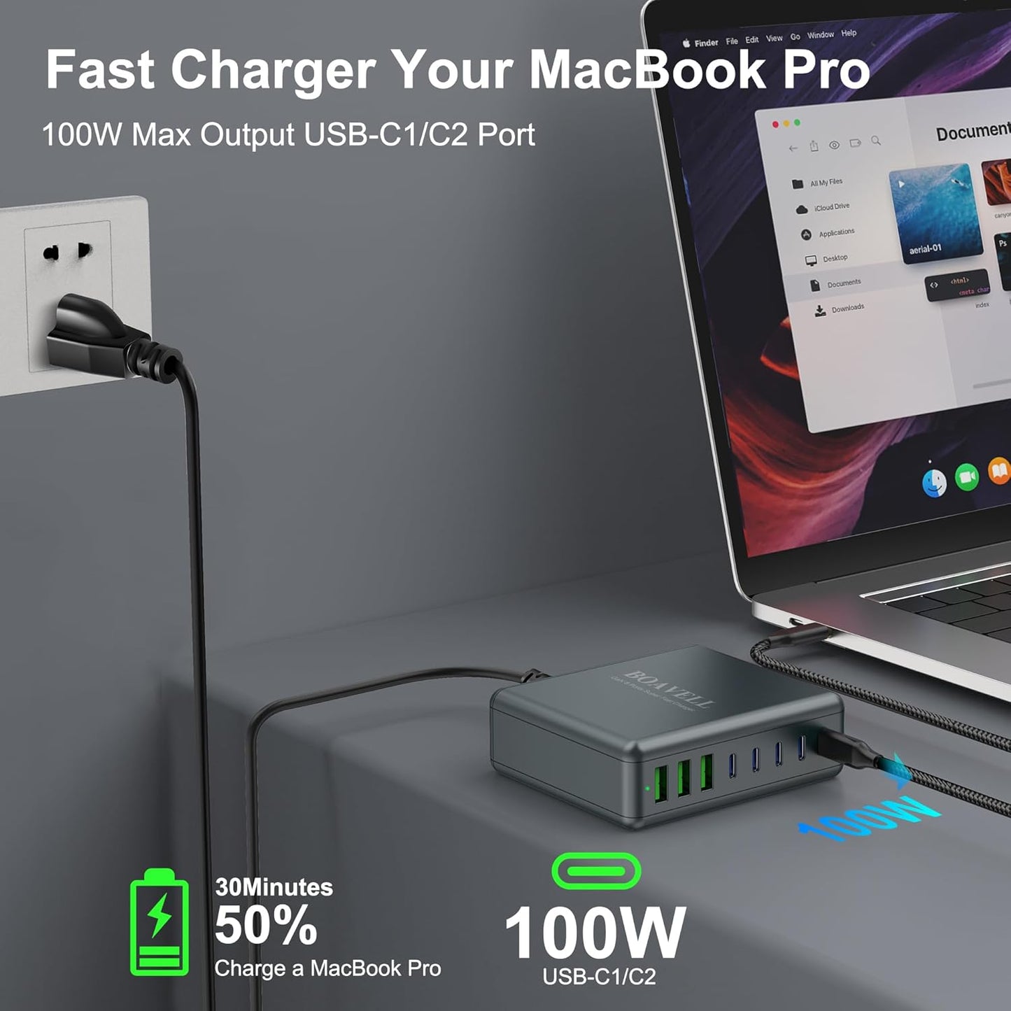 USB C Charger Block, 525W 8-Port GaN Fast Charging Station Hub with 100W Cable, Dual PD 100W Multi-Device USB C Wall Charger Adapter for iPhone 17 16 15, MacBook, Laptop, iPad, Samsung Galaxy and More