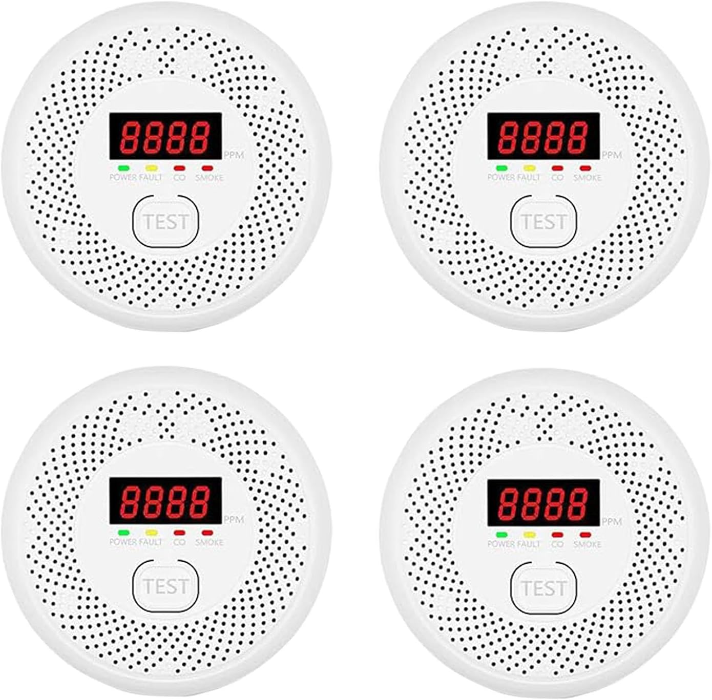 High Definition Color Screen Detector LCD Powered by Carbon Monoxide Detector and Smoke Alarm Battery (excluding Battery) (Compact Design, 4Pack-CO&Smoke)