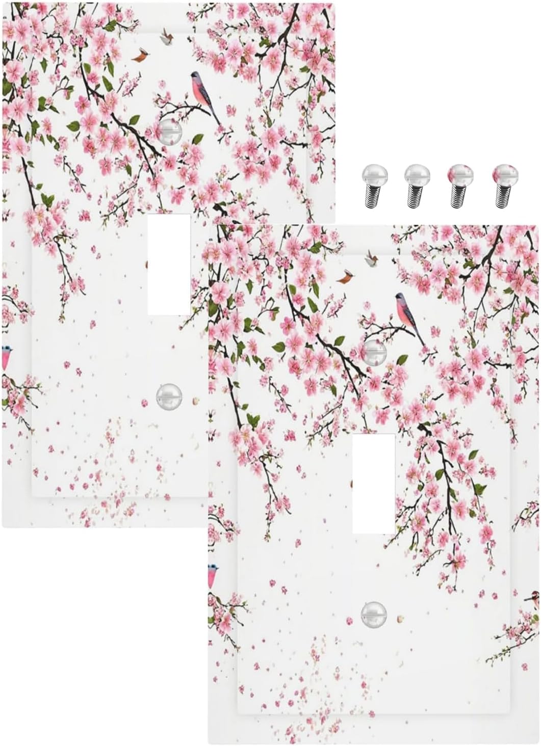 Decorative Light Switch Plate Covers Rustic Plum Blossom Pink Flowers 1 Gang Light Switch Cover Plate Single Toggle Wall Plate Outlet Covers Faceplate for Home Bedroom Decor （2 Pack）