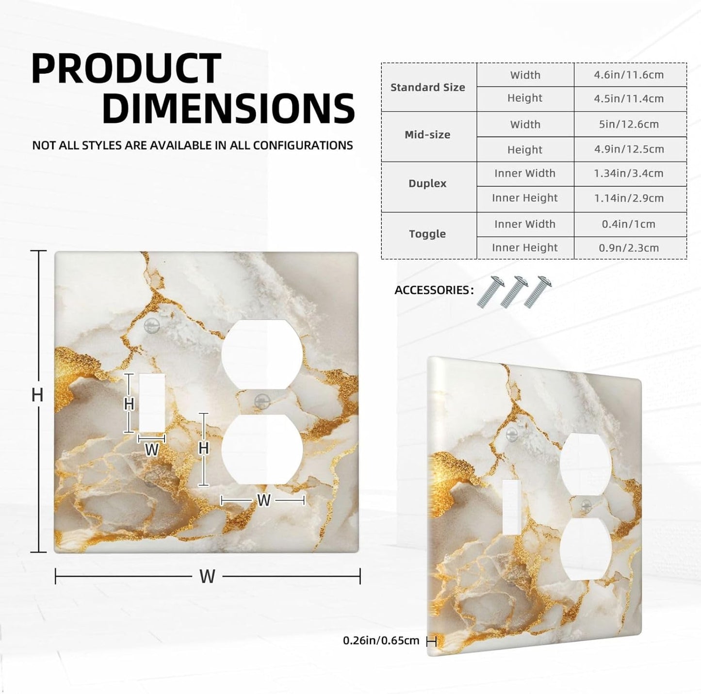 Gold Marble Crack Simple Abstract Print Wallplates 1 Toggle 1 Duplex Switch Plate Electrical GFCI Faceplate Decorative Light Switch Covers for Bathroom Kitchen Home Decor