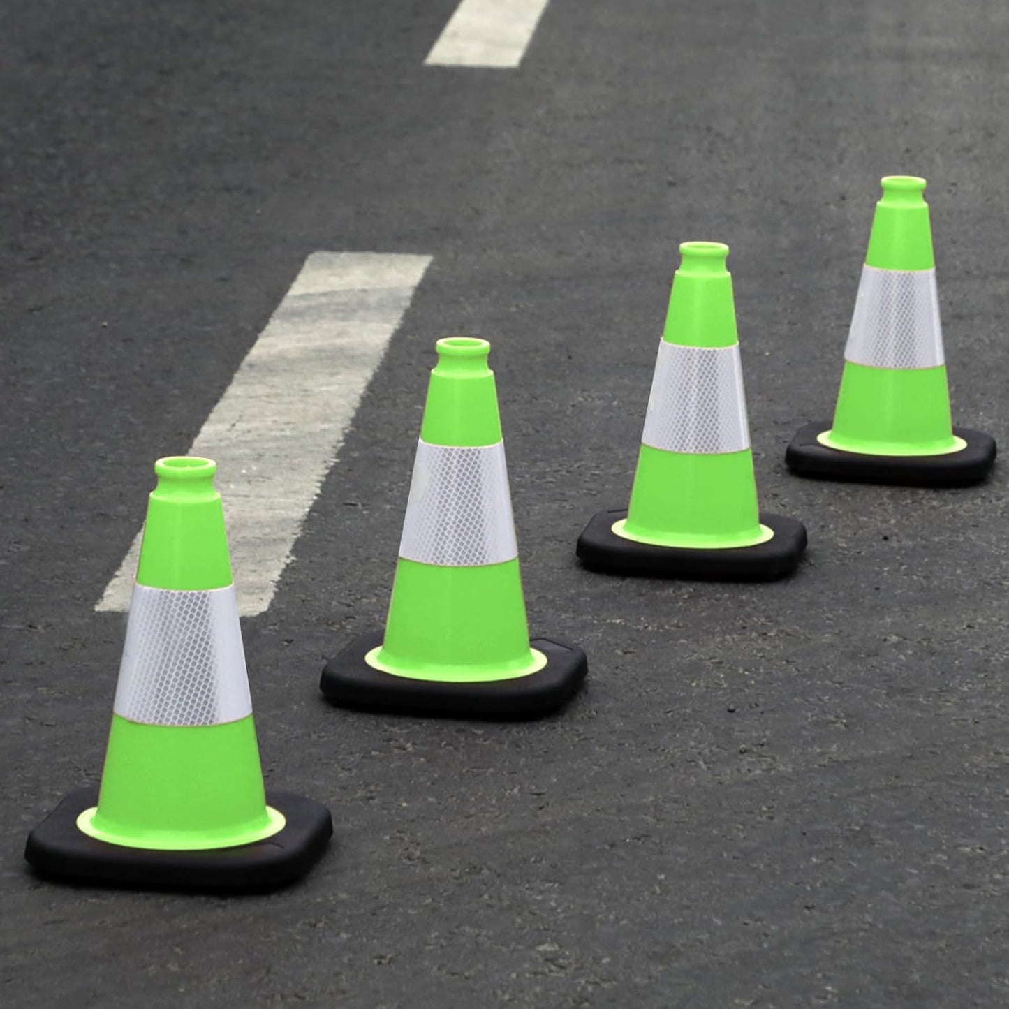 8 Pack 12 Inch Green PVC Traffic Cones Black Base Stable Durable, Sport Training Soccer Practice Kids Activities Markers Indoor Outdoor Use (8, Green, 12 Inch)