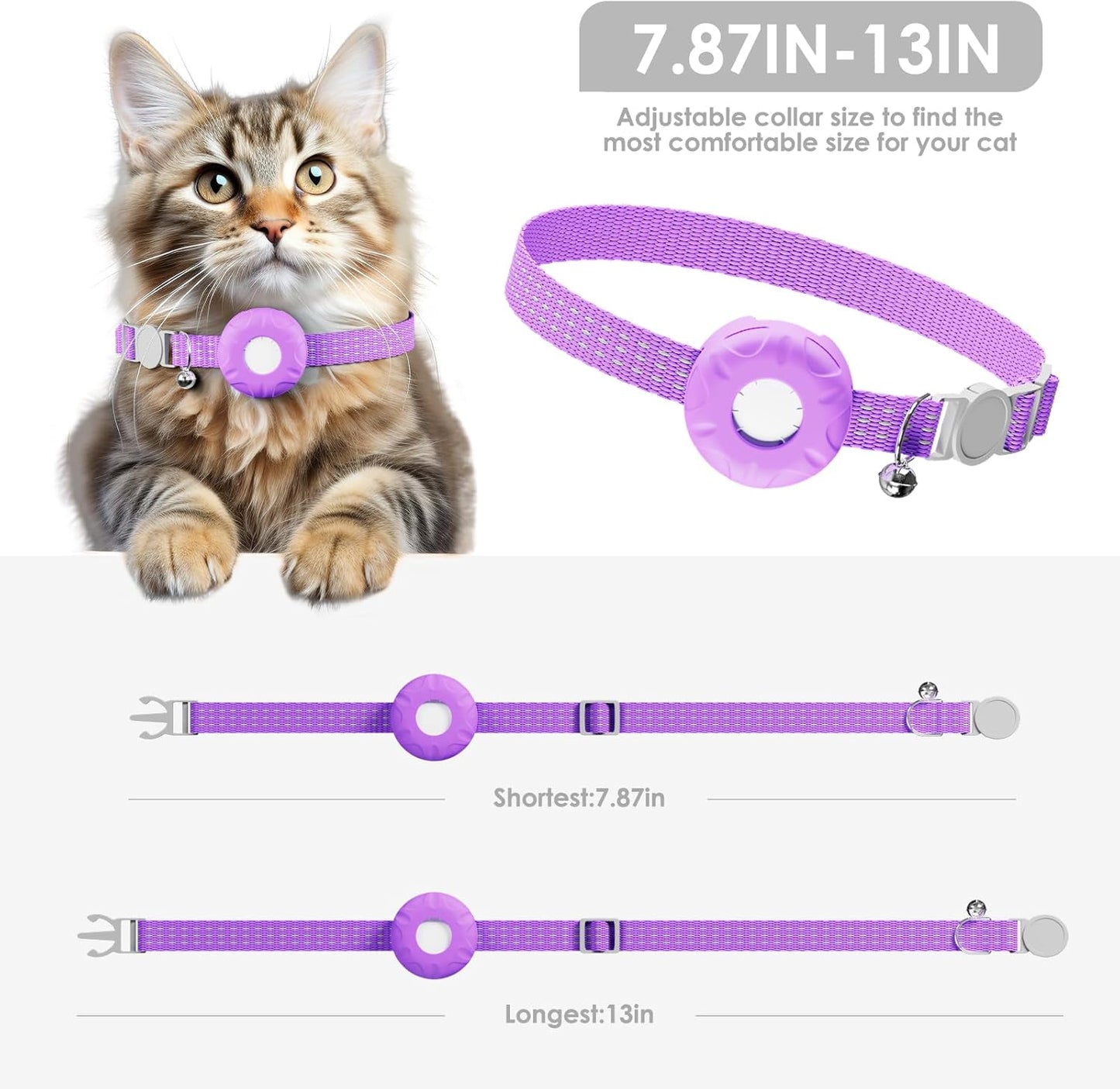 Cat Tracker, Waterproof Pet Tracker for Cats, Cat GPS Tracker Compatible with Apple Find My App (Only iOS), No Monthly Fee, Purple