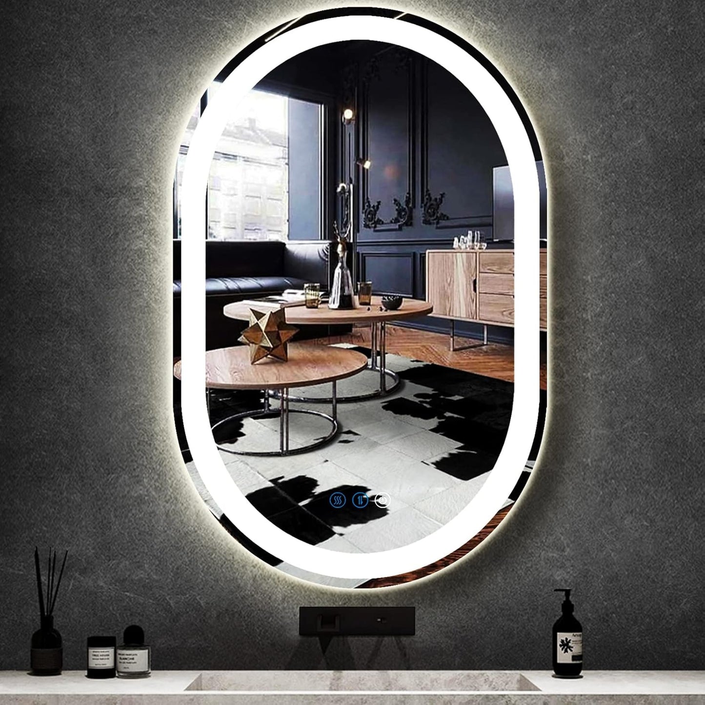40 x 24 Inch Oval LED Bathroom Mirror with Lights 40 Inch Large Oval Lighted Vanity Mirror for Bathroom Salon Wall Horizontal/Vertical Mounted Anti-fog Smart Memory 3 Color Dimmable Front Lit