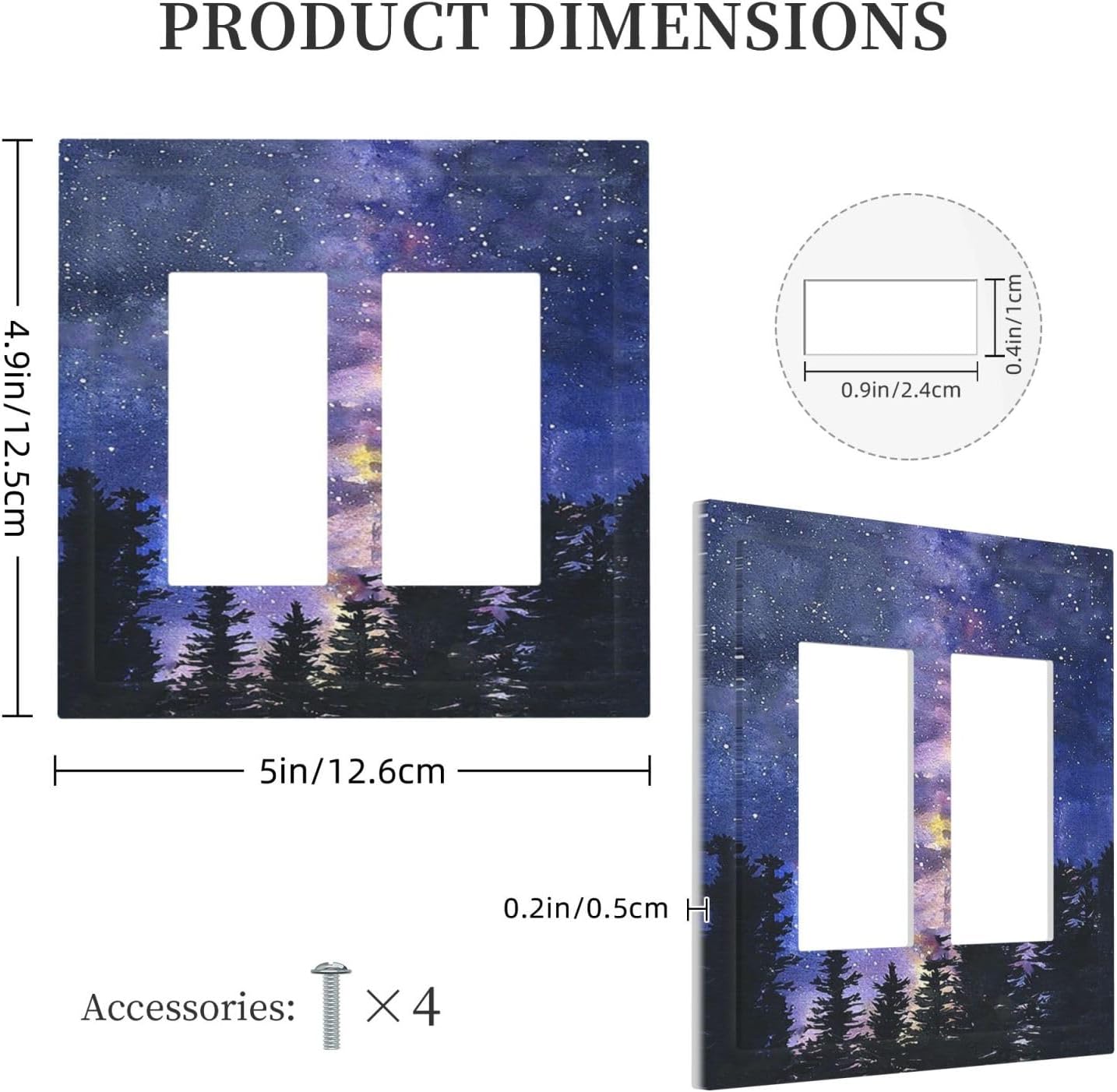 Decorative Outlet Covers Dream Milky Way Starry Forest Pine Watercolor Painting 2 Gang Double GFCI Rocker Electrical Wall Panels Light Switch Cover Plate for Bedroom Home Decor