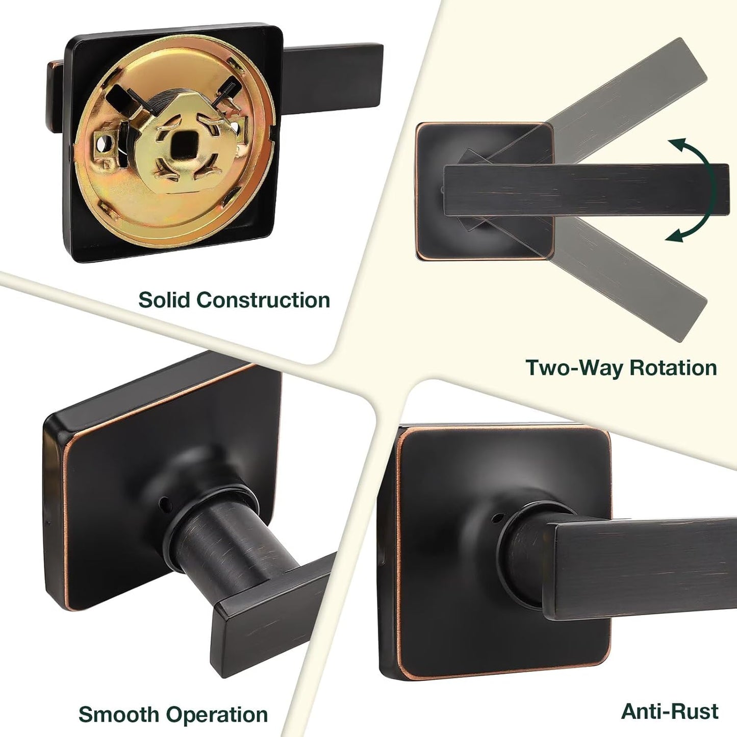 GOBEKOR 1 Pack Oil Rubbed Bronze Door Handles Interior Passage Door Handle for Closets Keyless Interior Closet Door Levers