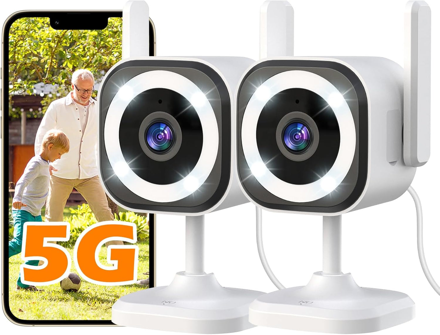5G Outdoor/Indoor Camera for Home Security, 2K Baby Monitor Cameras for Bedroom/Elder/Dog/Pet Security Camera,3X Zoom, IP66 Waterproof,Night Vision, Two-Way Talk, SD/Cloud-2Pack