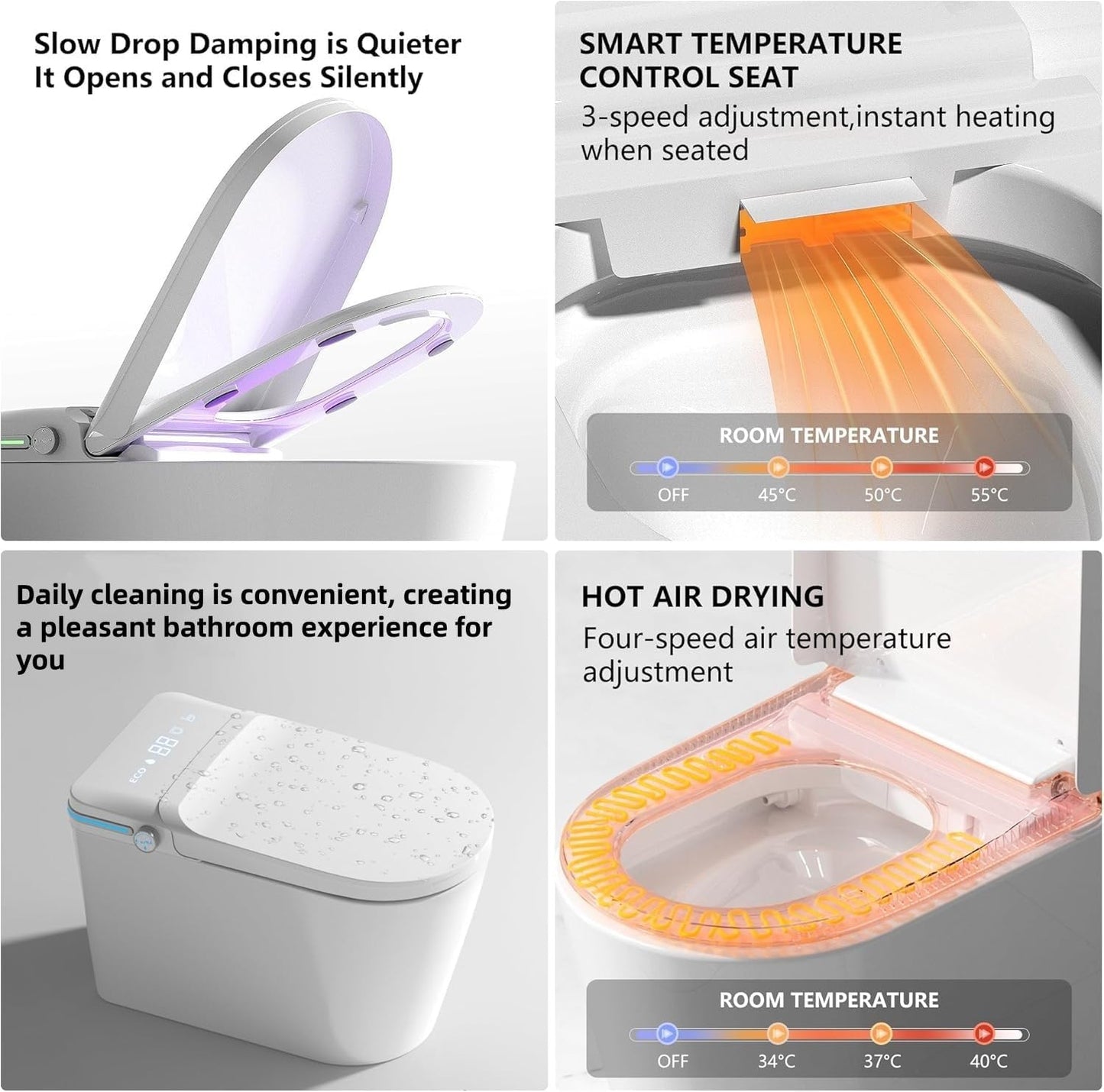 TDH Smart Toilet, Heated Toilet Seat with Warm Water Sprayer & Dryer, Aromatherapy Tablets,Foot Sensor Operation, Round Toilet Seat, Night Light, Remote Control