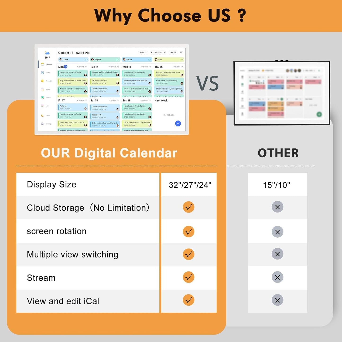 32" Digital Calendar Chore Chart for Wall Planner –Touchscreen Electronic Calendar Photo Frame for Family-Meal-Planner, Seamless Scheduling with Star Reward, Sync Online Calendar Via APP, Wall Mounted