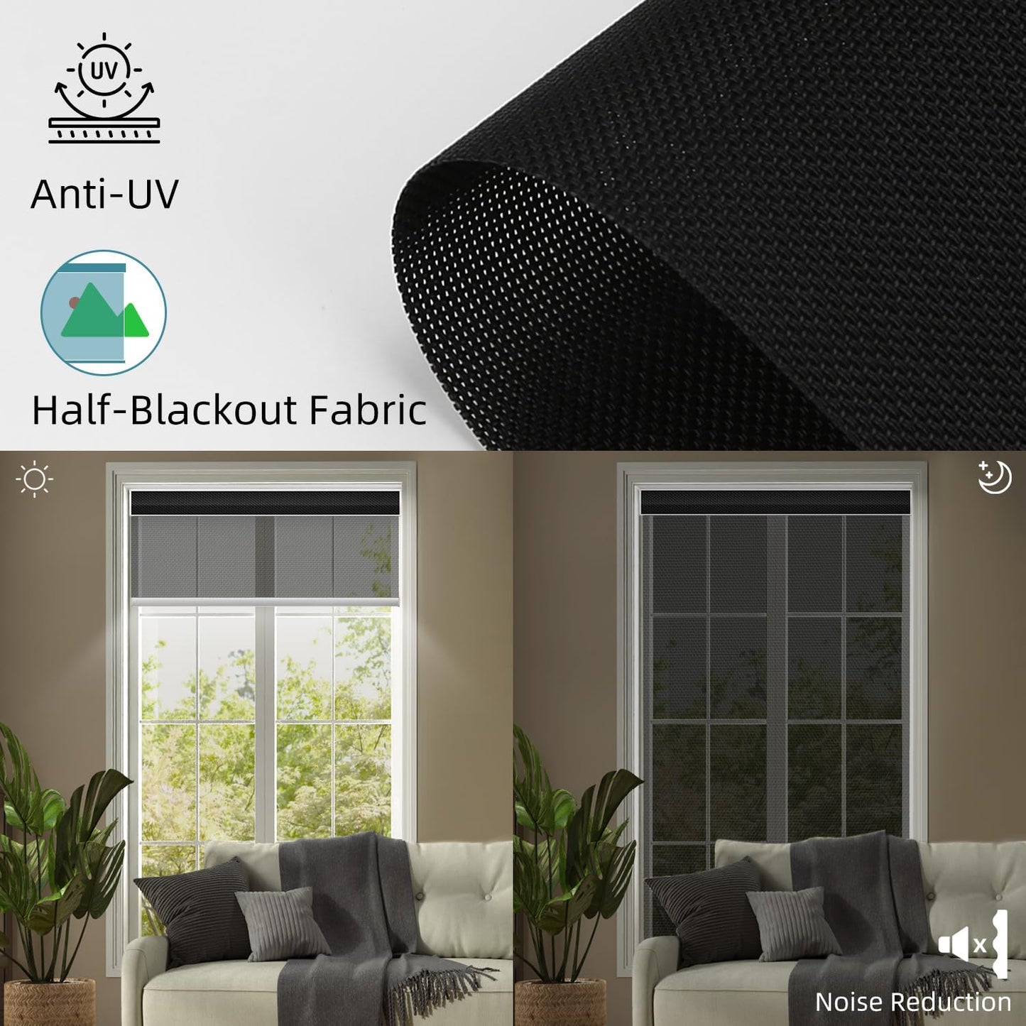 SmartWings Motorized Roller Shades 5% Openness Without Privacy Custom Size, Rechargeable Battery, Works with Matter/Apple HomeKit, Alexa, Thread/Zigbee, Remote Optional, 5% Openness Black