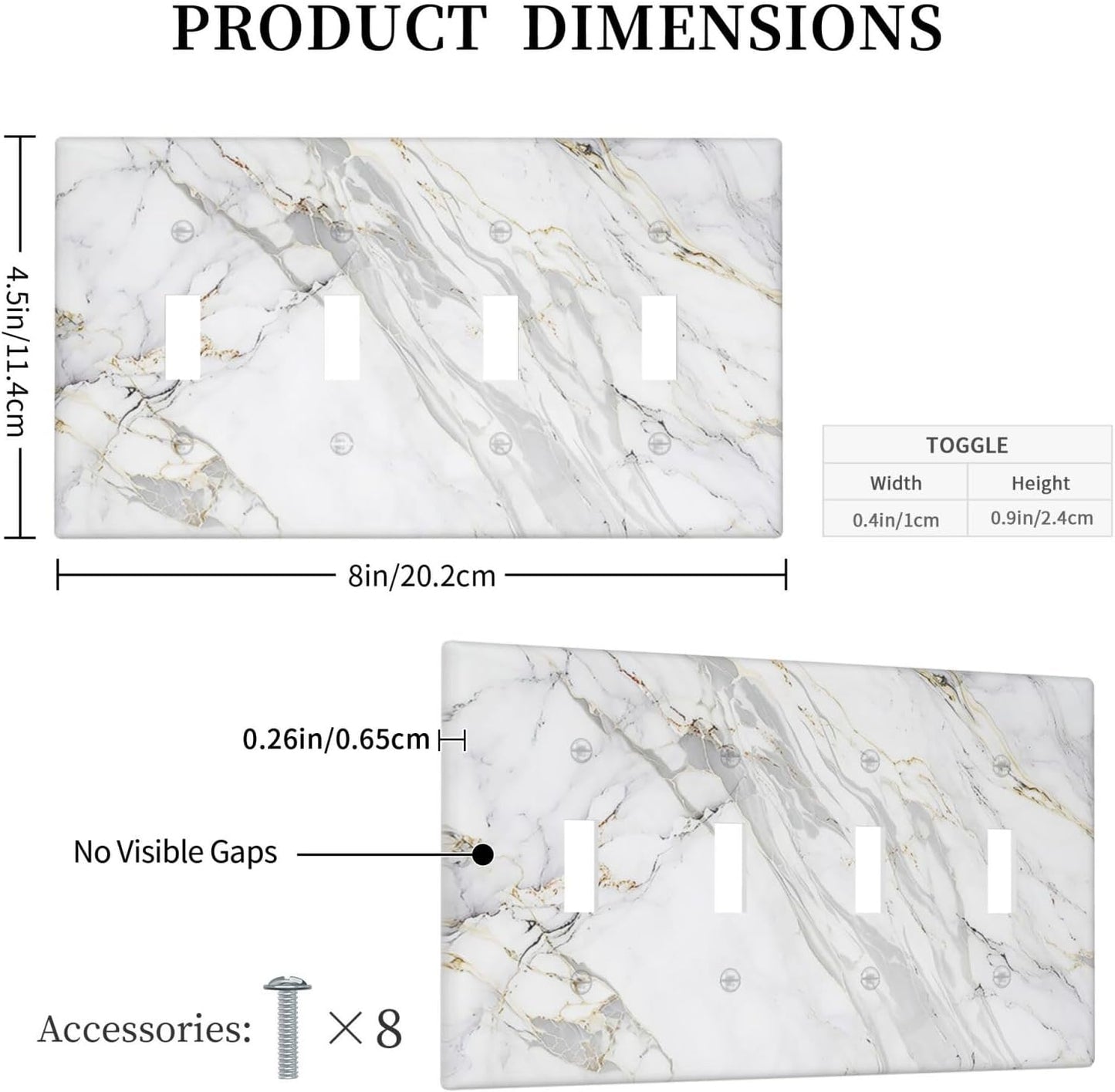 Light Switch Cover Plate Gray Gold Marble Abstract Modern Luxury 4 Gang Quad Toggle Wall Plate Electrical Outlet Cover Decorative Switch Plate Covers for Bedroom Home Decor