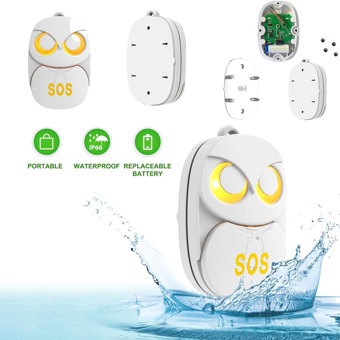 HTZSAFE Caregiver Pager Wireless Call Button 500+ Feet, SOS Alert Nurse Calling Elderly Fall Help System for Patient/Disabled Monitoring at Home, IP55 Waterproof, 1 Transmitter + 1 Receiver , White