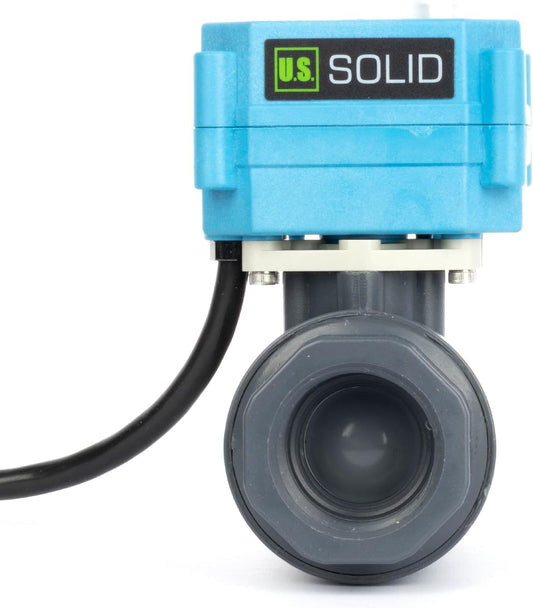 U.S. Solid 1” PVC Motorized Ball Valve - Plastic Electrical Ball Valve, 2 Wire Auto Return, AC 110~230V, Normally Closed