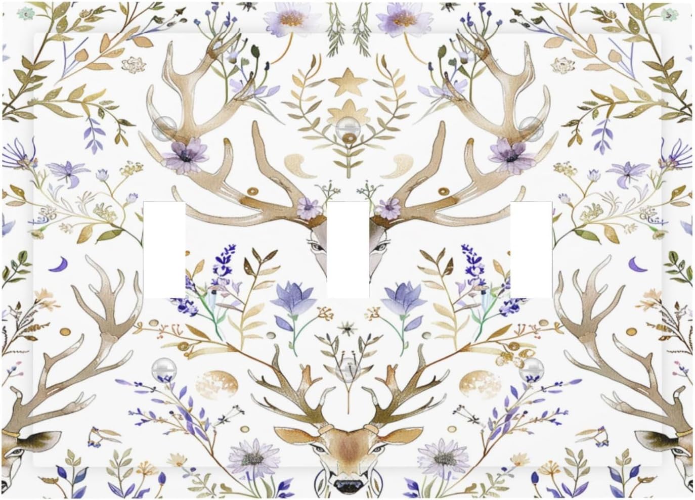 Decorative Switch Plates Gothic Retro Floral Damask Elk Wild Flower 3 Gang Wall Plate Triple Toggle Light Switch Cover Faceplate Electrical Wall Panels For Bed Room Living Room Decor