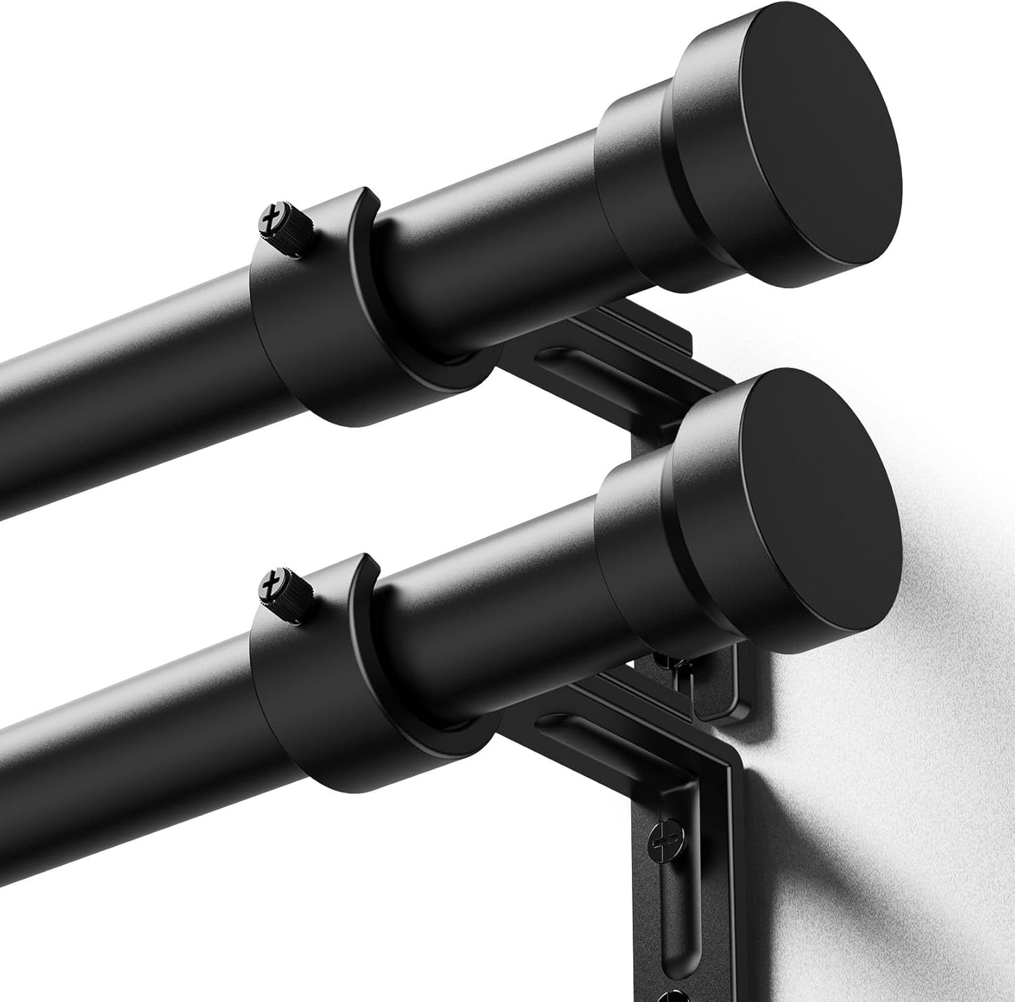 Yafex Curtain Rod 2 Pack 32-58 Inch, Heavy Duty 1 Inch Curtain Rod, Black Short Adjustable Window Treatment Rods, Modern Design, Easy Installation
