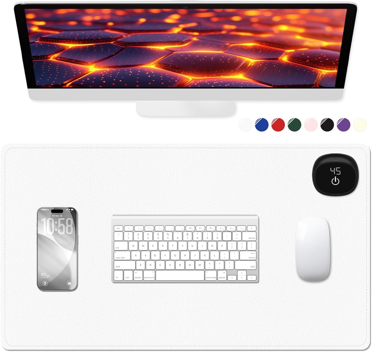 Heated Desk Pad, 23.6" x 14.2" Leather Non-Slip Warm Desk Pad, Large Mouse Mat with 3 Levels Heating & 3 Hours Auto Shut-Off, Hand and Foot Warmer for Office, Home, White