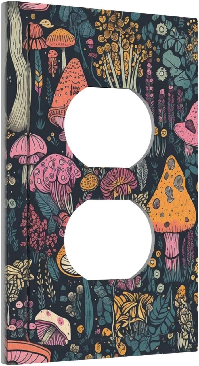 Decorative Light Switch Cover Multicolored Mushrooms Colorful Plant Single Rocker Personalized Wall Plate Switchplate 1 Gang Outlet Covers Decora Light Switch Plate for Home Decor