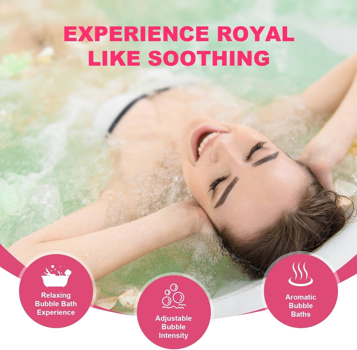 Portable Spa Bubble Bath Massager,Full Body Waterproof Spa Mat for Bathtub, 6-Speed Bubbles, Remote Control & Non-Slip Suction Cups for Home Relaxation Pink